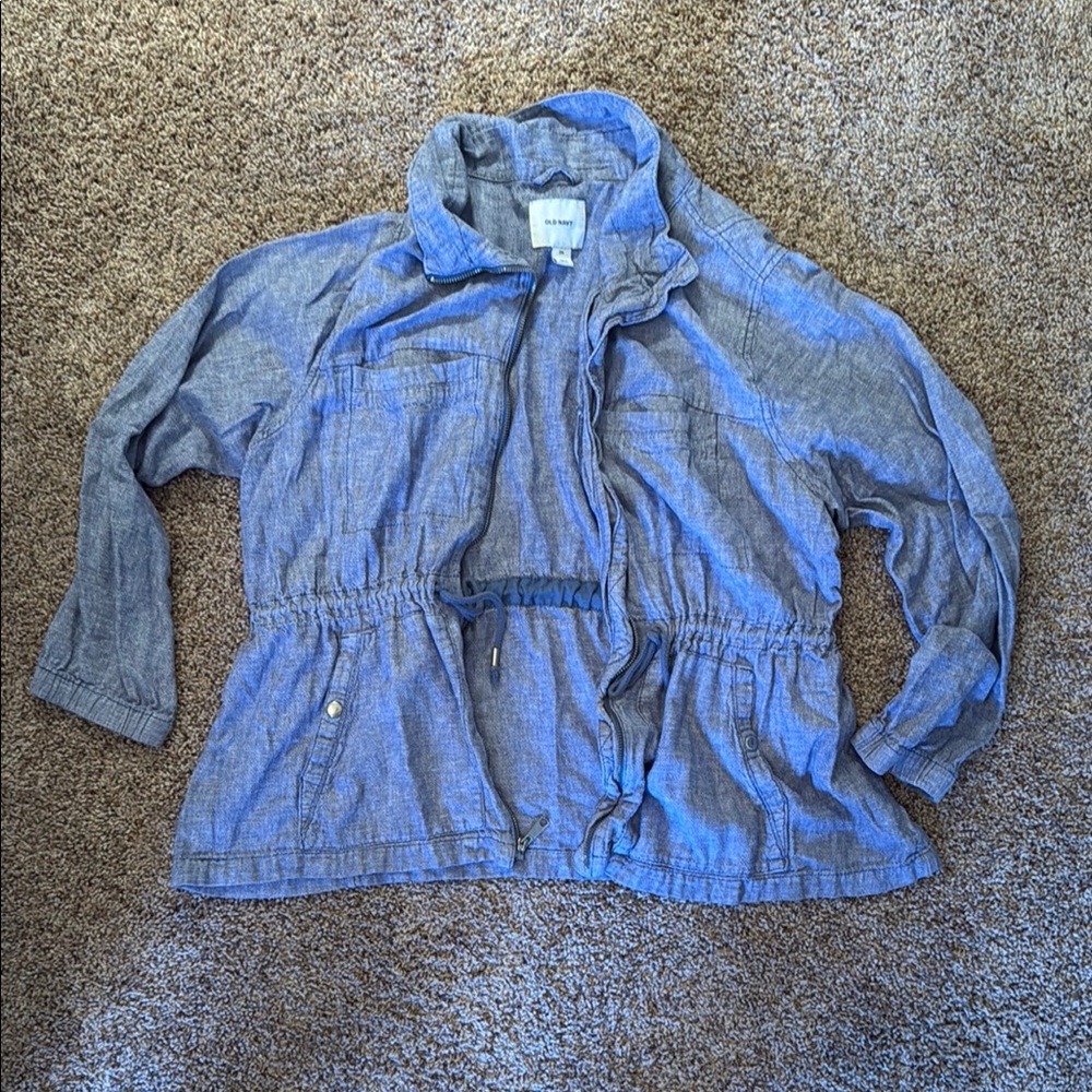 Old Navy Blue Linen/Chambray Cinch Waist Jacket - XXL